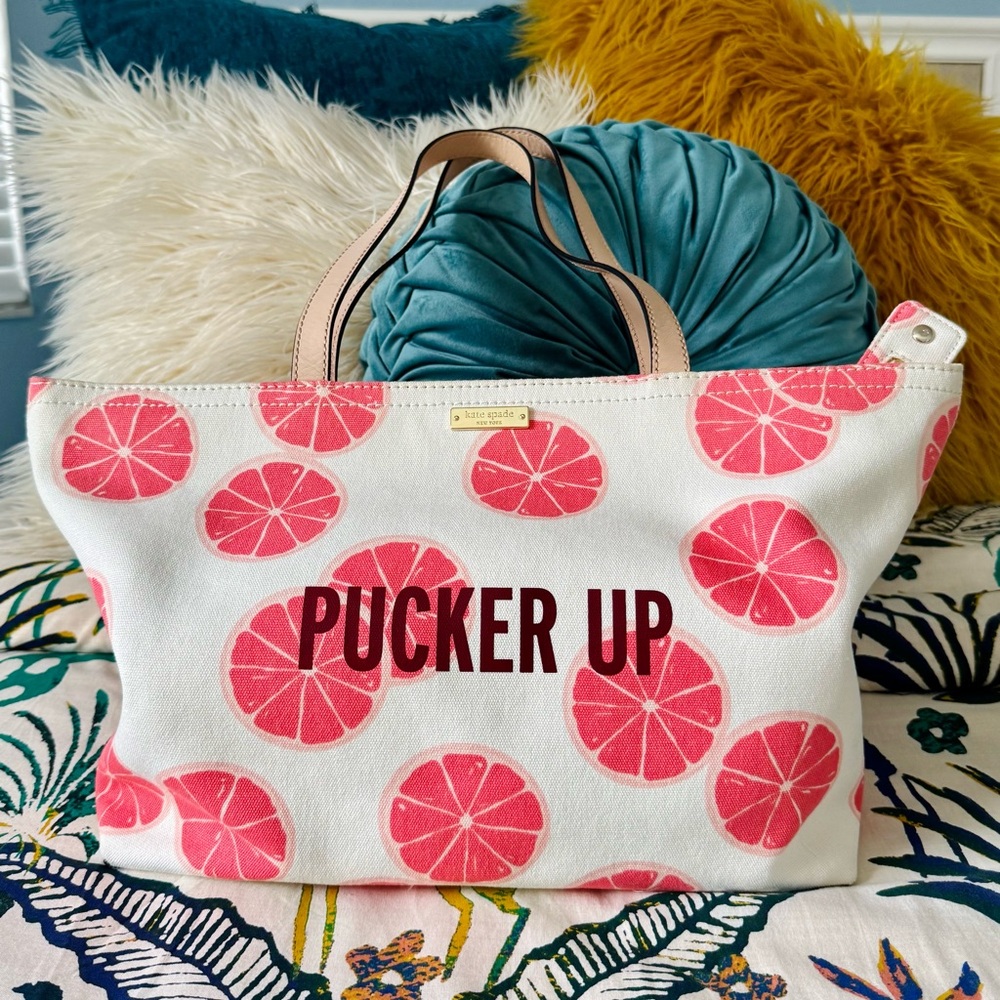 Kate Spade “Pucker Up” Grapefruit Canvas Tote